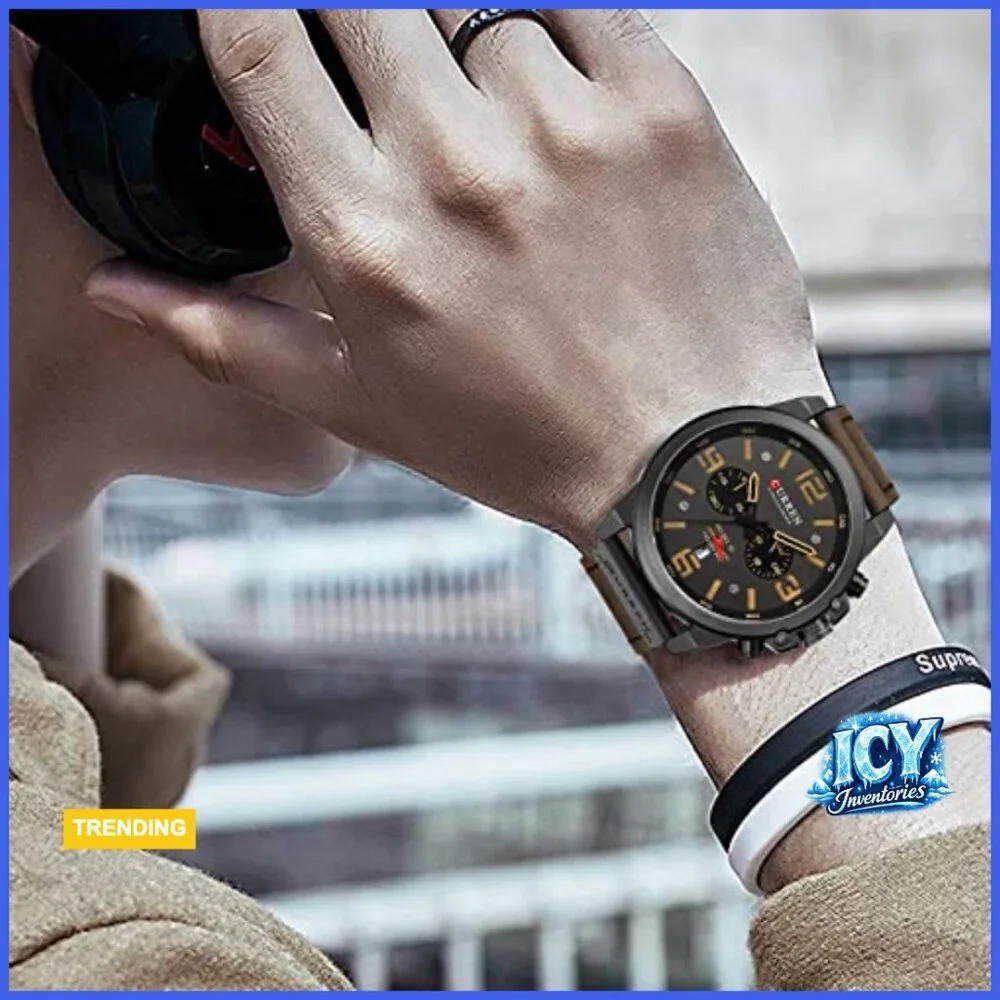 Men's Sport Military Analog Quartz Watch Leather Strap Chronograph Waterproof